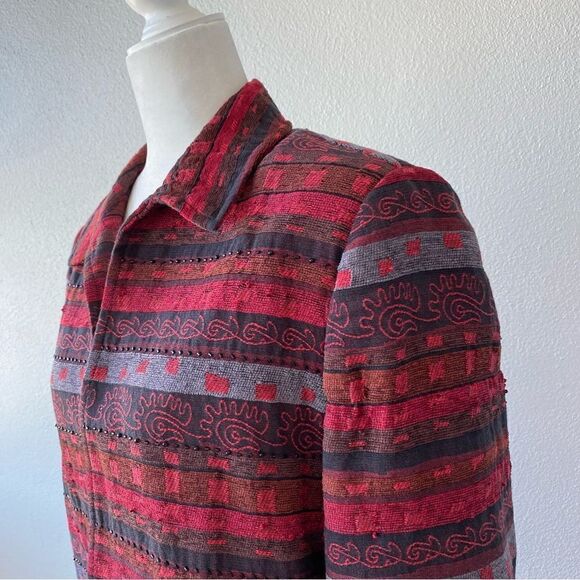 Alfred Dunner Aztec Pattern Jacket Red Beaded Open Front SZ 14 - Picture 4 of 14